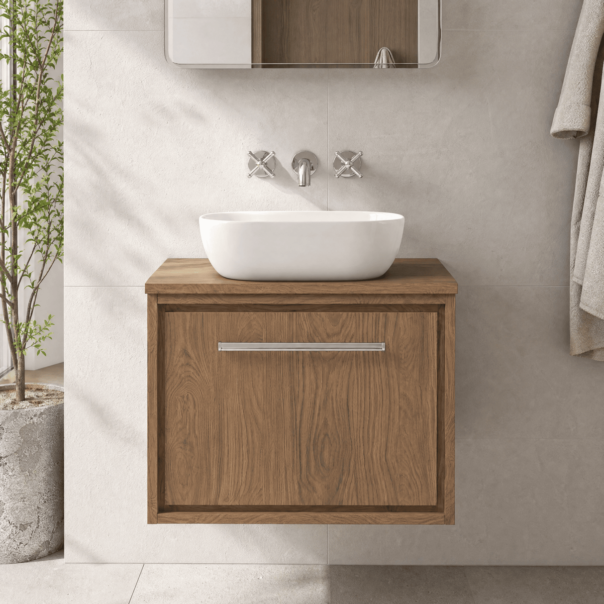 [BFIF2722W] Longnor 1 Drawer Wall Hung Vanity Unit with Worktop - Choice of Size and Colour