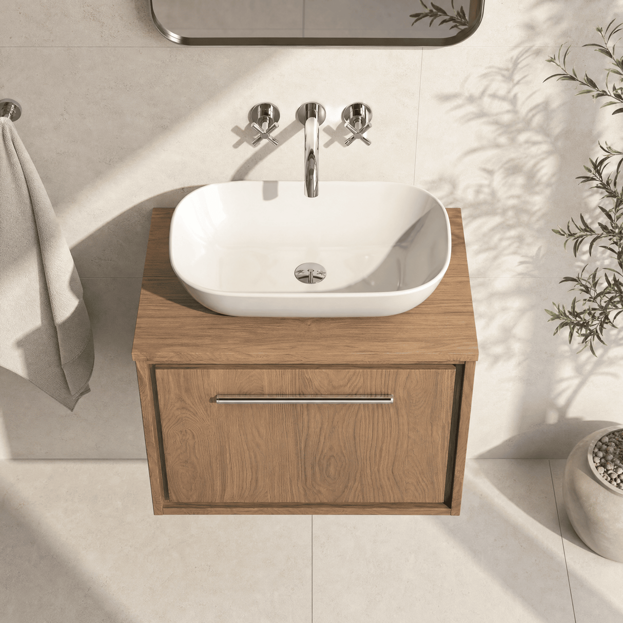 [BFIF2722W] Longnor 1 Drawer Wall Hung Vanity Unit with Worktop - Choice of Size and Colour