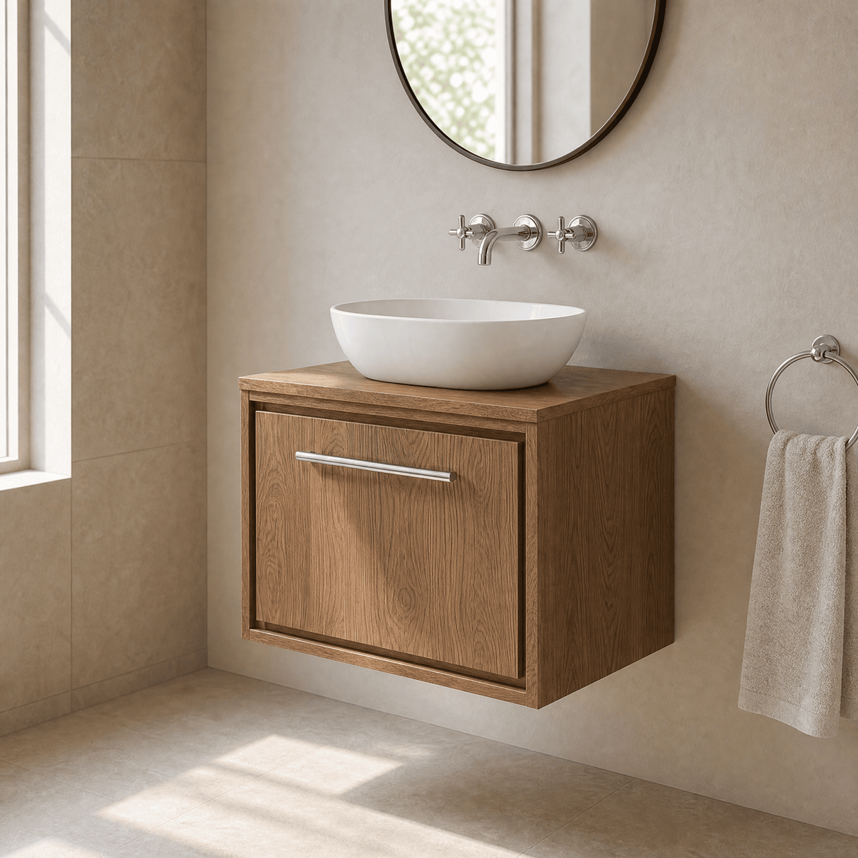 [BFIF2722W] Longnor 1 Drawer Wall Hung Vanity Unit with Worktop - Choice of Size and Colour