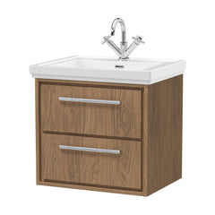 [BFIF2724A] Longnor 2 Drawer Wall Hung Vanity Unit with 1 Tap Hole Traditional Fireclay Basin, Choice of Size and Colour - Cutout