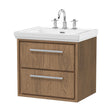 [BFIF2724B] Longnor 2 Drawer Wall Hung Vanity Unit with 3 Tap Hole Traditional Fireclay Basin, Antique Oak, 600mm - Cutout