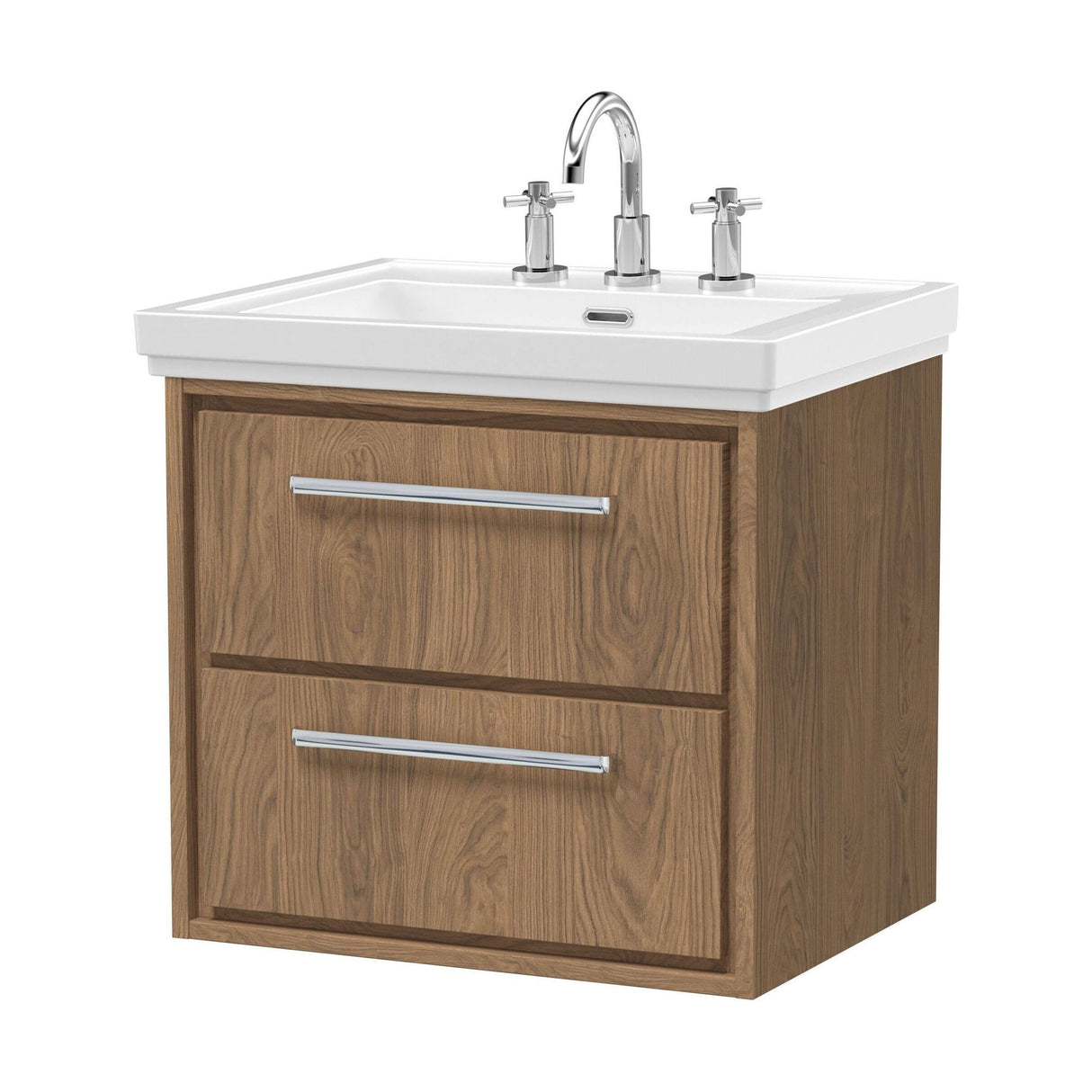 [BFIF2724B] Longnor 2 Drawer Wall Hung Vanity Unit with 3 Tap Hole Traditional Fireclay Basin - Choice of Size and Colour - Cutout