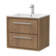 [BFIF2724C] Longnor 2 Drawer Wall Hung Vanity Unit with 1 Tap Hole Minimalist Basin, Antique Oak, 600mm - Cutout