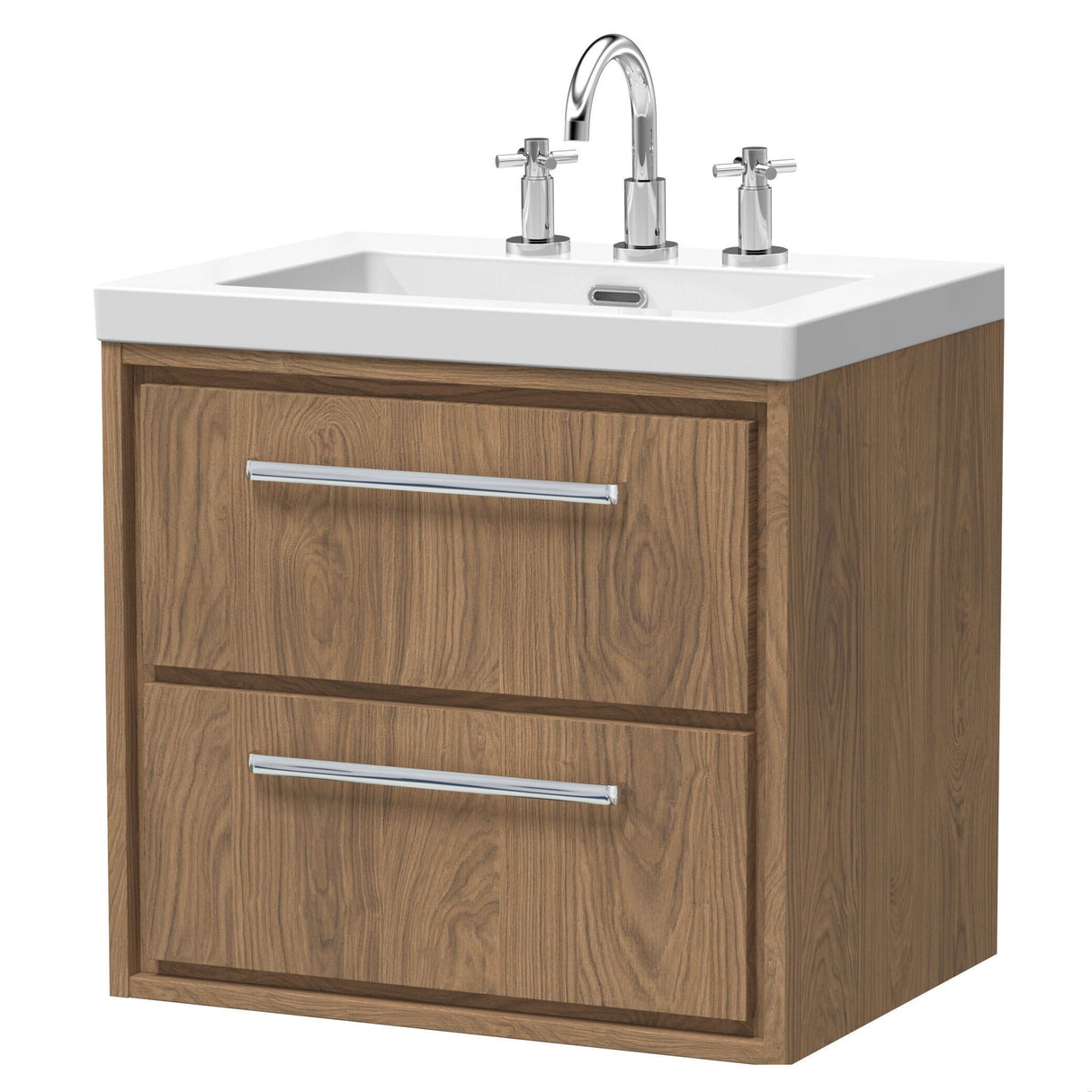 [BFIF2724M] Longnor 2 Drawer Wall Hung Vanity Unit with 3 Tap Hole Modern Fireclay Basin - Choice of Size and Colour - Cutout