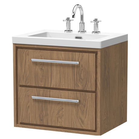[BFIF2724M] Longnor 2 Drawer Wall Hung Vanity Unit with 3 Tap Hole Modern Fireclay Basin - Choice of Size and Colour - Cutout
