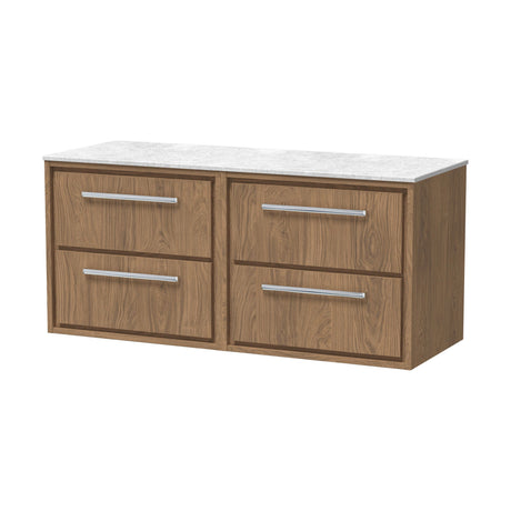 [BFIF2724WMT2] Contemporary Longnor 4 Drawer Wall Hung Vanity Unit with White Marble Worktop, 1200mm, Choice of Colour - Cutout