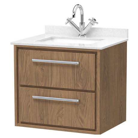 [BFIF2724WS1] Longnor 2 Drawer Wall Hung Vanity Unit with Square Basin and Marble Worktop - Choice of Size and Colour - Cutout