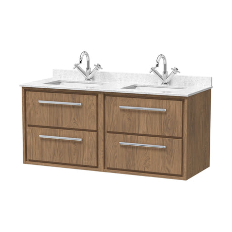 [BFIF2724WS2] Longnor 4 Drawer Wall Hung Vanity Unit with Square Basin and Marble Worktop, 1200mm, Choice of Colour - Cutout