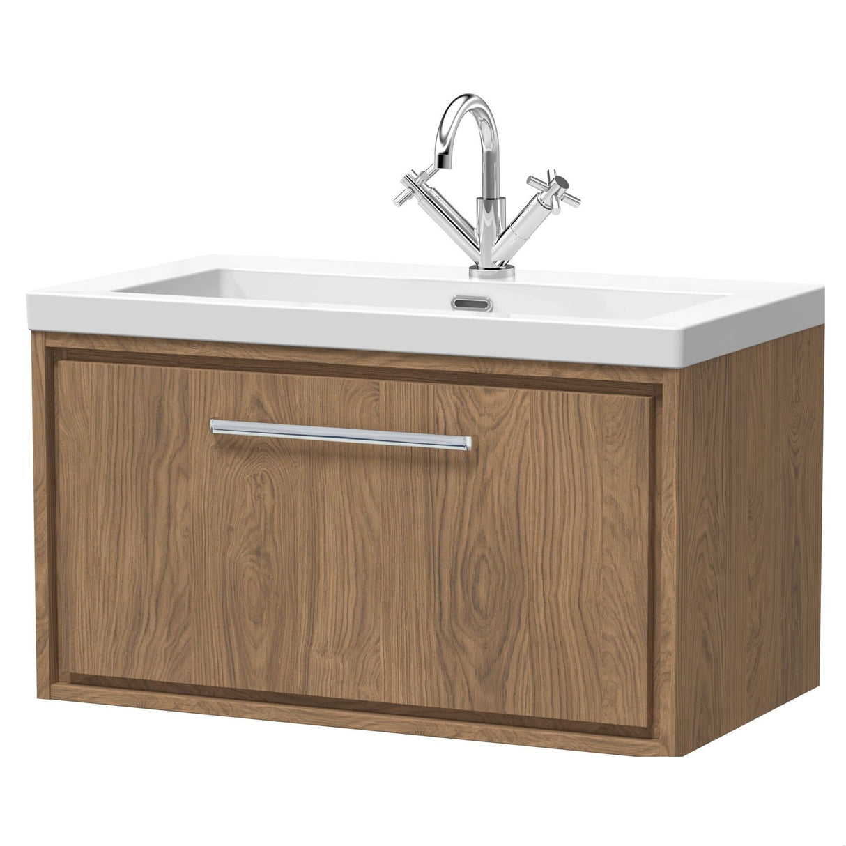 [BFIF2725L] Longnor 1 Drawer Wall Hung Vanity Unit with Modern Fireclay Basin - Choice of Size and Colour - Cutout