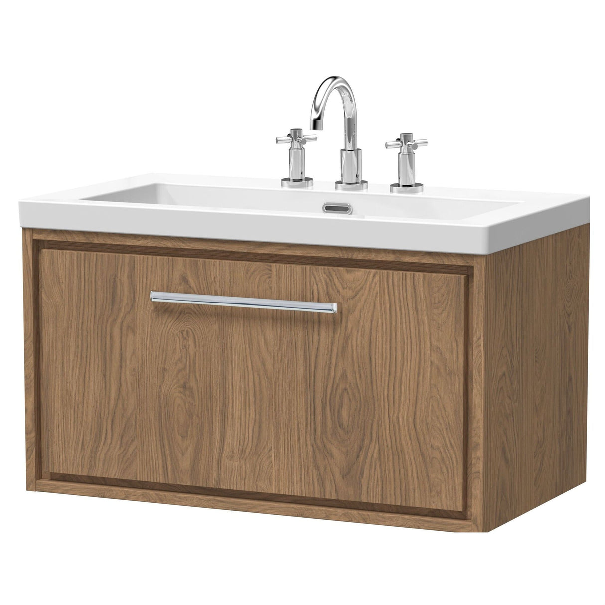 [BFIF2725M] Longnor 1 Drawer Wall Hung Vanity Unit with 3 Tap Hole Modern Fireclay Basin - Choice of Size and Colour - Cutout