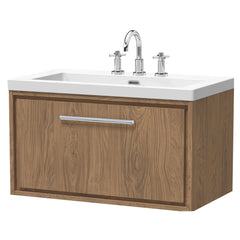 [BFIF2725M] Longnor 1 Drawer Wall Hung Vanity Unit with 3 Tap Hole Modern Fireclay Basin - Choice of Size and Colour - Cutout