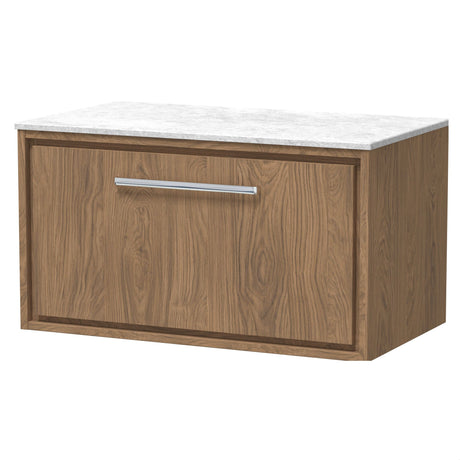 [BFIF2725WMT] Longnor 1 Drawer Wall Hung Vanity Unit with White Marble Worktop - Choice of Size and Colour - Cutout
