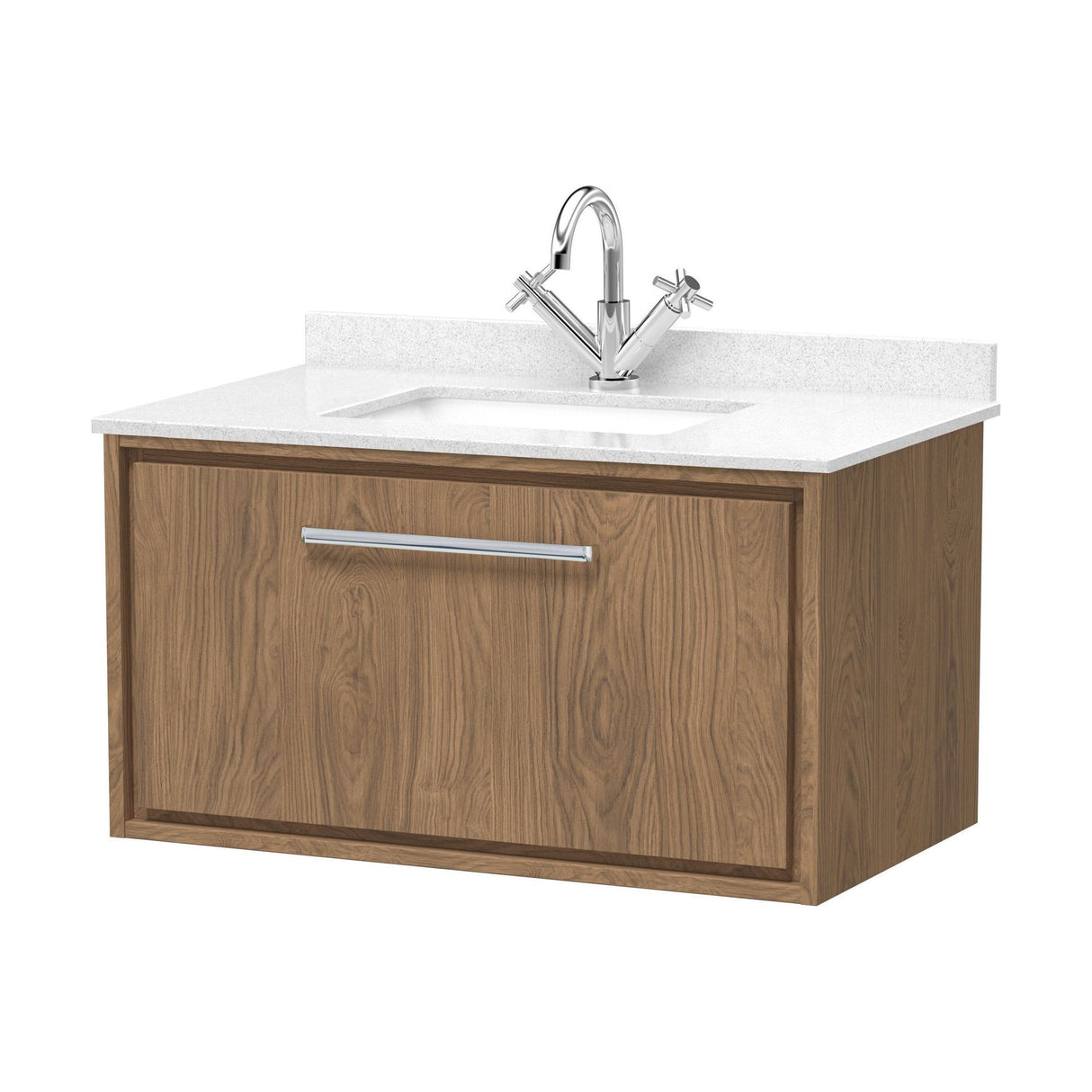 [BFIF2725WS1] Longnor 1 Drawer Wall Hung Vanity Unit with Square Basin and Marble Worktop - Choice of Size and Colour - Cutout