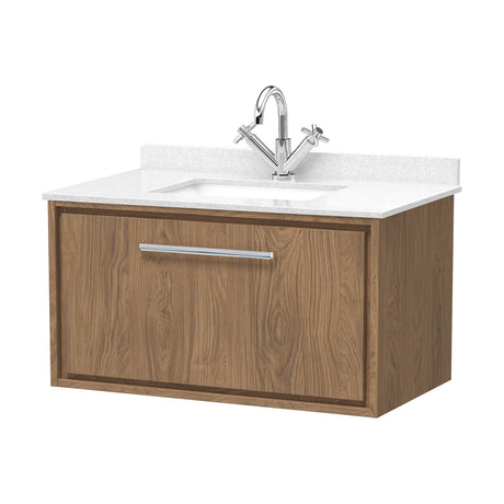 [BFIF2725WS1] Longnor 1 Drawer Wall Hung Vanity Unit with Square Basin and Marble Worktop - Choice of Size and Colour - Cutout