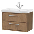 [BFIF2726A] Longnor 2 Drawer Wall Hung Vanity Unit with 1 Tap Hole Traditional Fireclay Basin, Antique Oak, 800mm - Cutout