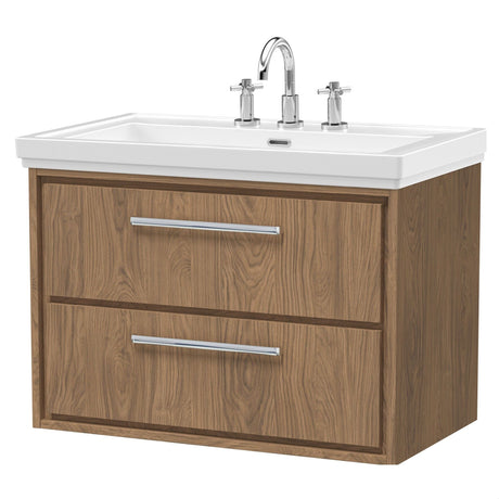 [BFIF2726B] Longnor 2 Drawer Wall Hung Vanity Unit with 3 Tap Hole Traditional Fireclay Basin - Choice of Size and Colour - Cutout
