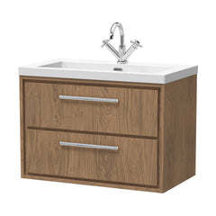 [BFIF2726L] Longnor 2 Drawer Wall Hung Vanity Unit with Modern Fireclay Basin - Choice of Size and Colour - Cutout
