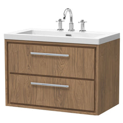 [BFIF2726M] Longnor 2 Drawer Wall Hung Vanity Unit with 3 Tap Hole Modern Fireclay Basin - Choice of Size and Colour - Cutout