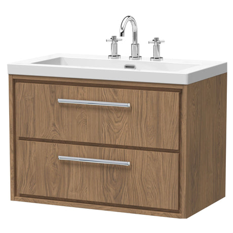[BFIF2726M] Longnor 2 Drawer Wall Hung Vanity Unit with 3 Tap Hole Modern Fireclay Basin - Choice of Size and Colour - Cutout