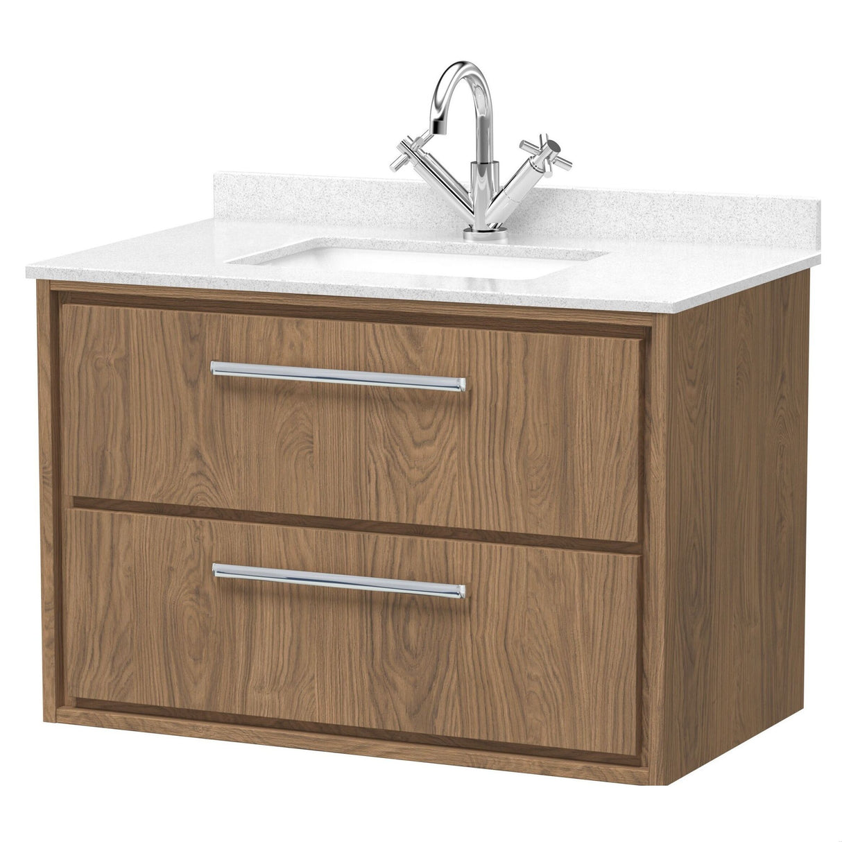 [BFIF2726WS1] Longnor 2 Drawer Wall Hung Vanity Unit with Square Basin and Marble Worktop - Choice of Size and Colour - Cutout