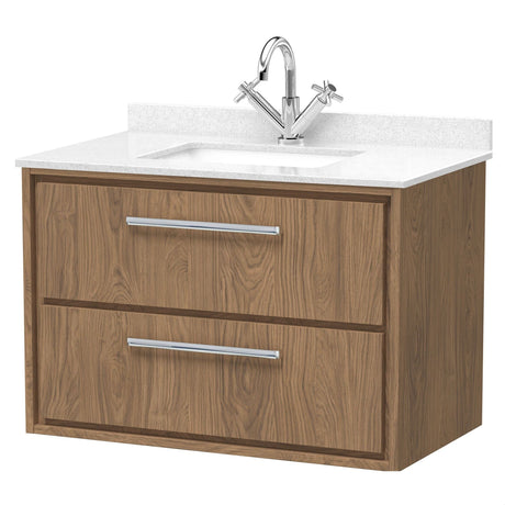 [BFIF2726WS1] Longnor 2 Drawer Wall Hung Vanity Unit with Square Basin and Marble Worktop - Choice of Size and Colour - Cutout