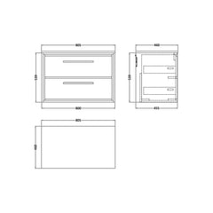 [BFIF2726W] Longnor 2 Drawer Wall Hung Vanity Unit with Worktop - Choice of Size and Colour - Technical Drawing