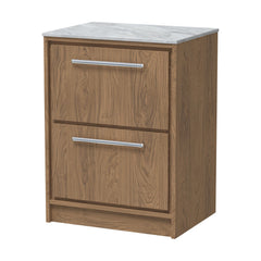 [BFIF2733GMT] Longnor 2 Drawer Floor Standing Vanity Unit with Grey Marble Worktop, Antique Oak, 600mm - Cutout