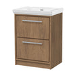 [BFIF2733H] Longnor 2 Drawer Floor Standing Vanity Unit with 0 Tap Hole Traditional Fireclay Basin, Antique Oak, 600mm - Cutout