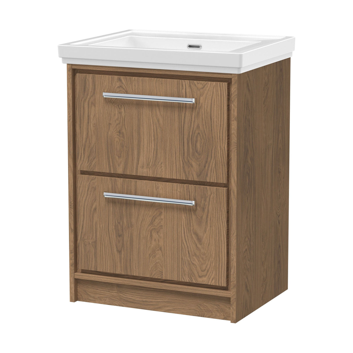 [BFIF2733H] Longnor 2 Drawer Floor Standing Vanity Unit with 0 Tap Hole Traditional Fireclay Basin, Antique Oak, 600mm - Cutout