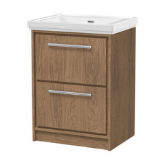 [BFIF2733H] Longnor 2 Drawer Floor Standing Vanity Unit with 0 Tap Hole Traditional Fireclay Basin, Antique Oak, 600mm - Cutout