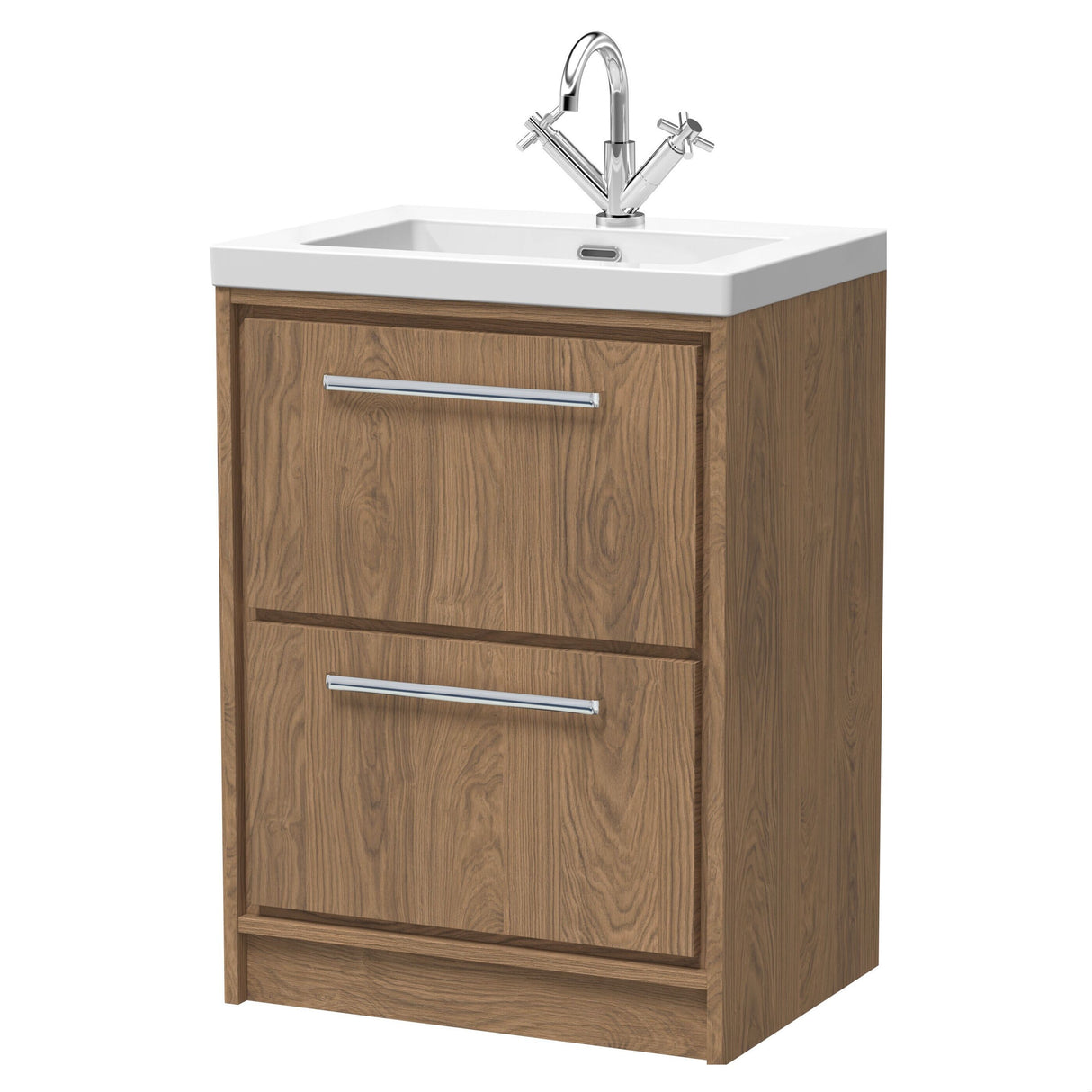 [BFIF2733L] Longnor 2 Drawer Floor Standing Vanity Unit with Modern Fireclay Basin - Choice of Size and Colour - Cutout