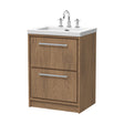 [BFIF2733M] Longnor 2 Drawer Floor Standing Vanity Unit with 3 Tap Hole Modern Fireclay Basin, Antique Oak, 600mm - Cutout