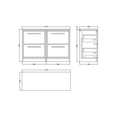 [BFIF2733W2] Longnor 4 Drawer Floor Standing Vanity Unit with Worktop - Choice of Colour - Technical Drawing