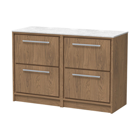 [BFIF2733WMT2] Longnor 4 Drawer Floor Standing Vanity Unit with White Marble Worktop, Antique Oak, 1200mm - Cutout
