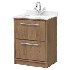 [BFIF2733WS1] Longnor 2 Drawer Floor Standing Vanity Unit with Square Basin and Marble Worktop - Choice of Size and Colour - Cutout