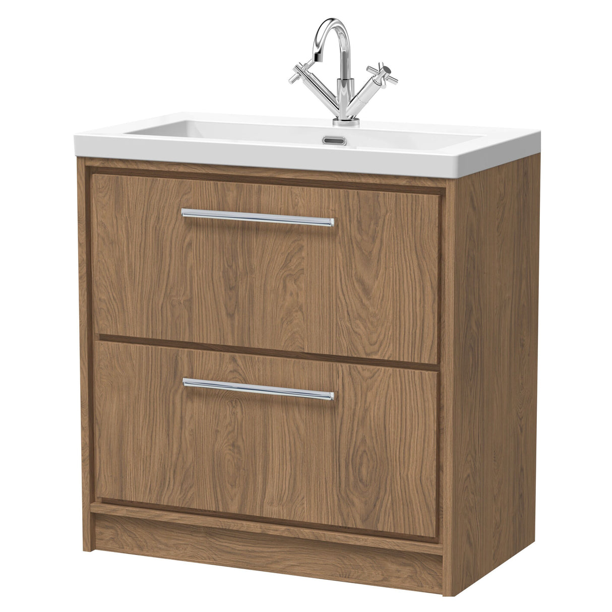 [BFIF2735L] Longnor 2 Drawer Floor Standing Vanity Unit with Modern Fireclay Basin - Choice of Size and Colour - Cutout