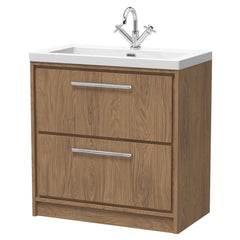 [BFIF2735L] Longnor 2 Drawer Floor Standing Vanity Unit with Modern Fireclay Basin - Choice of Size and Colour - Cutout