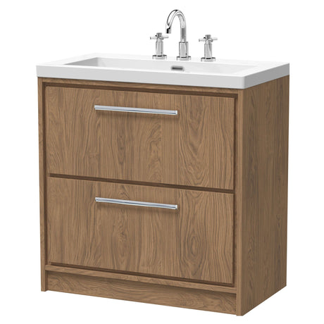[BFIF2735M] Longnor 2 Drawer Floor Standing Vanity Unit with 3 Tap Hole Modern Fireclay Basin - Choice of Size and Colour - Cutout