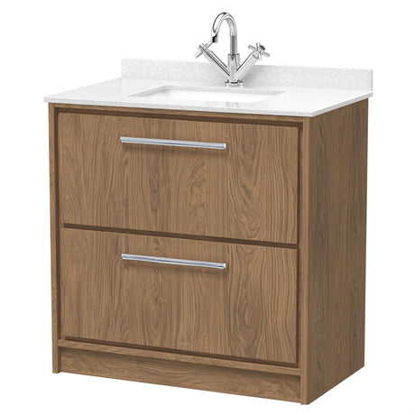 [BFIF2735WS1] Longnor 2 Drawer Floor Standing Vanity Unit with Square Basin and Marble Worktop - Choice of Size and Colour - Cutout