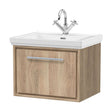 [BFIF3022A] Longnor 1 Drawer Wall Hung Vanity Unit with 1 Tap Hole Traditional Fireclay Basin, Light Oak, 600mm - Cutout