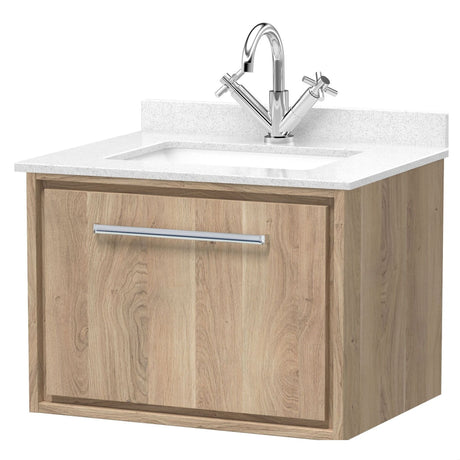 [BFIF3022WS1] Longnor 1 Drawer Wall Hung Vanity Unit with Square Basin and Marble Worktop - Choice of Size and Colour - Cutout