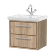 [BFIF3024A] Longnor 2 Drawer Wall Hung Vanity Unit with 1 Tap Hole Traditional Fireclay Basin, Light Oak, 600mm - Cutout