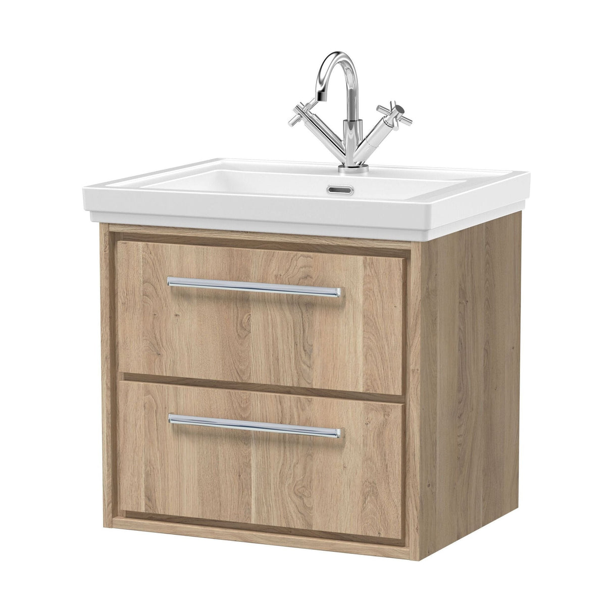 [BFIF3024A] Longnor 2 Drawer Wall Hung Vanity Unit with 1 Tap Hole Traditional Fireclay Basin, Choice of Size and Colour - Cutout