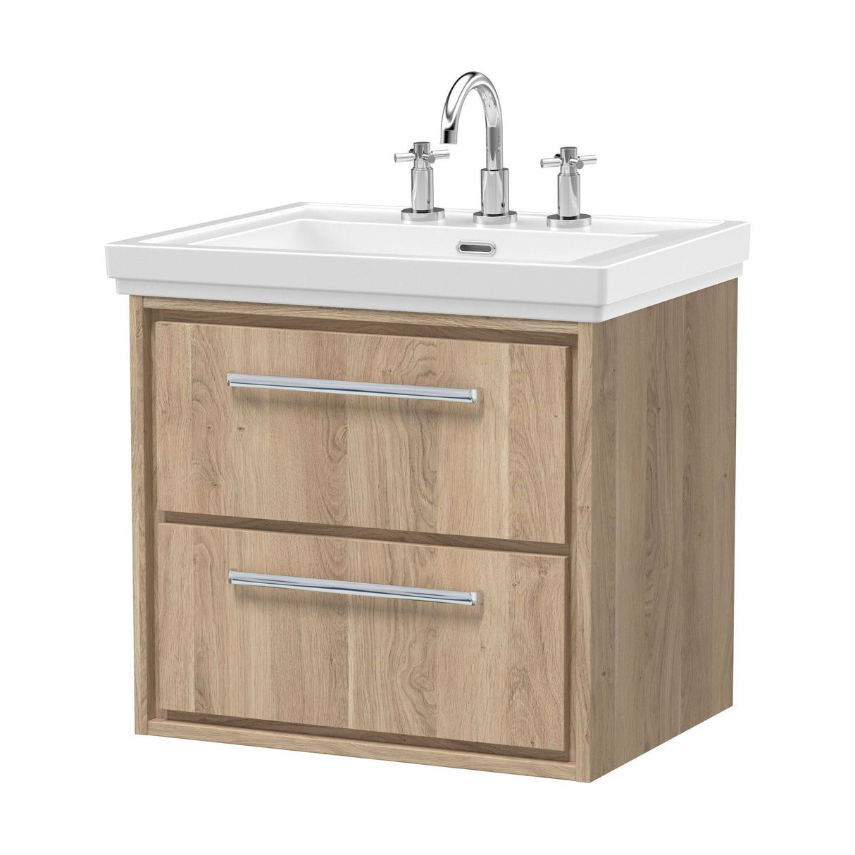 [BFIF3024B] Longnor 2 Drawer Wall Hung Vanity Unit with 3 Tap Hole Traditional Fireclay Basin - Choice of Size and Colour - Cutout