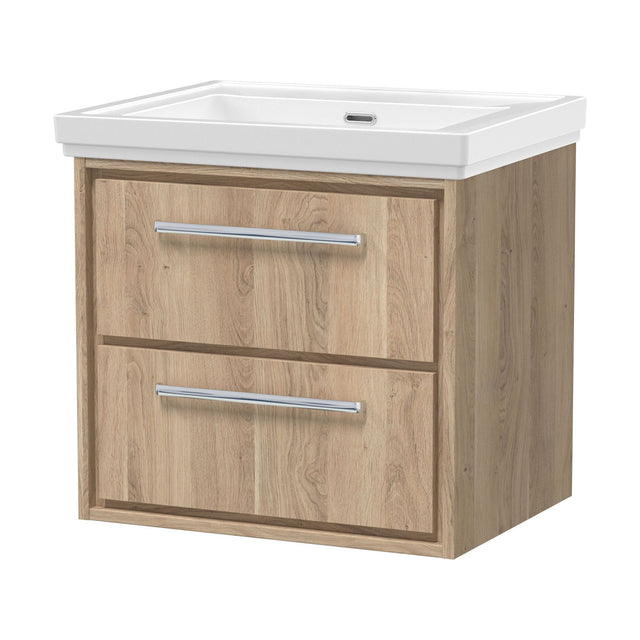 [BFIF3024H] Longnor 2 Drawer Wall Hung Vanity Unit with 0 Tap Hole Traditional Fireclay Basin, Light Oak, 600mm - Cutout