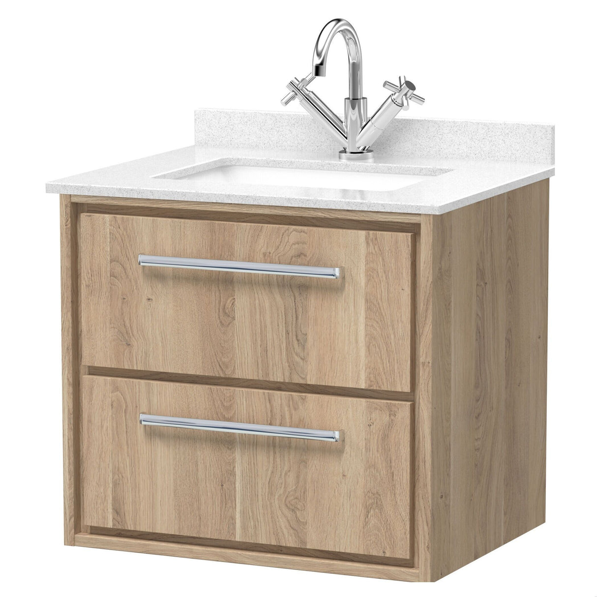 [BFIF3024WS1] Longnor 2 Drawer Wall Hung Vanity Unit with Square Basin and Marble Worktop - Choice of Size and Colour - Cutout