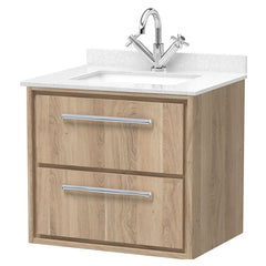 [BFIF3024WS1] Longnor 2 Drawer Wall Hung Vanity Unit with Square Basin and Marble Worktop - Choice of Size and Colour - Cutout