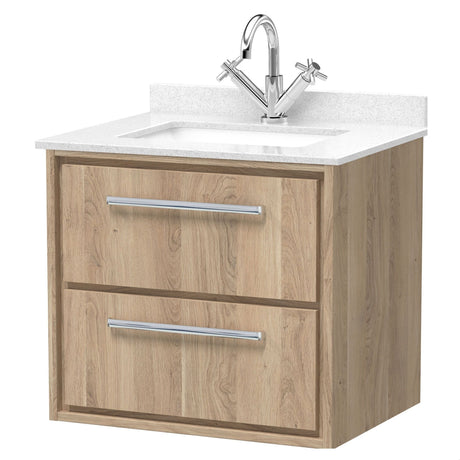 [BFIF3024WS1] Longnor 2 Drawer Wall Hung Vanity Unit with Square Basin and Marble Worktop - Choice of Size and Colour - Cutout