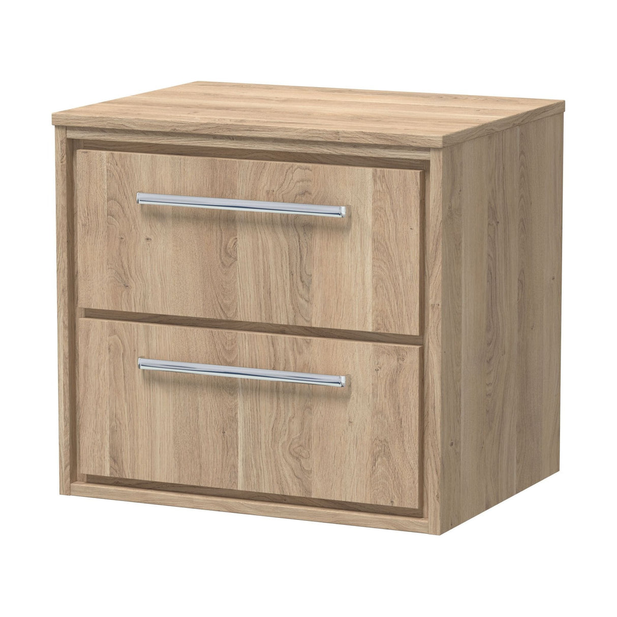 [BFIF3024W] Longnor 2 Drawer Wall Hung Vanity Unit with Worktop, Light Oak, 600mm - Cutout