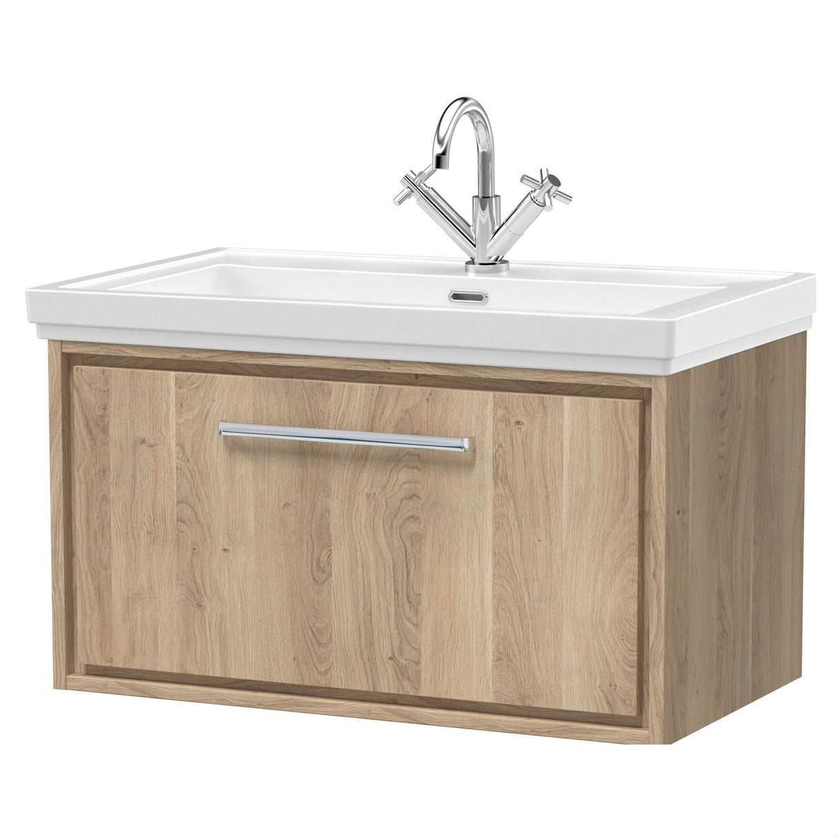 [BFIF3025A] Longnor 1 Drawer Wall Hung Vanity Unit with Traditional Fireclay Basin - Choice of Size and Colour - Cutout